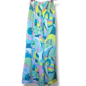Show Me Your Mumu Irwin Pants XS Blue Pink Green Abstract Wide Leg Pants